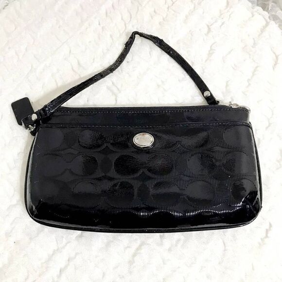 Coach Handbags - Coach Black Patent Leather Wristlet Bag